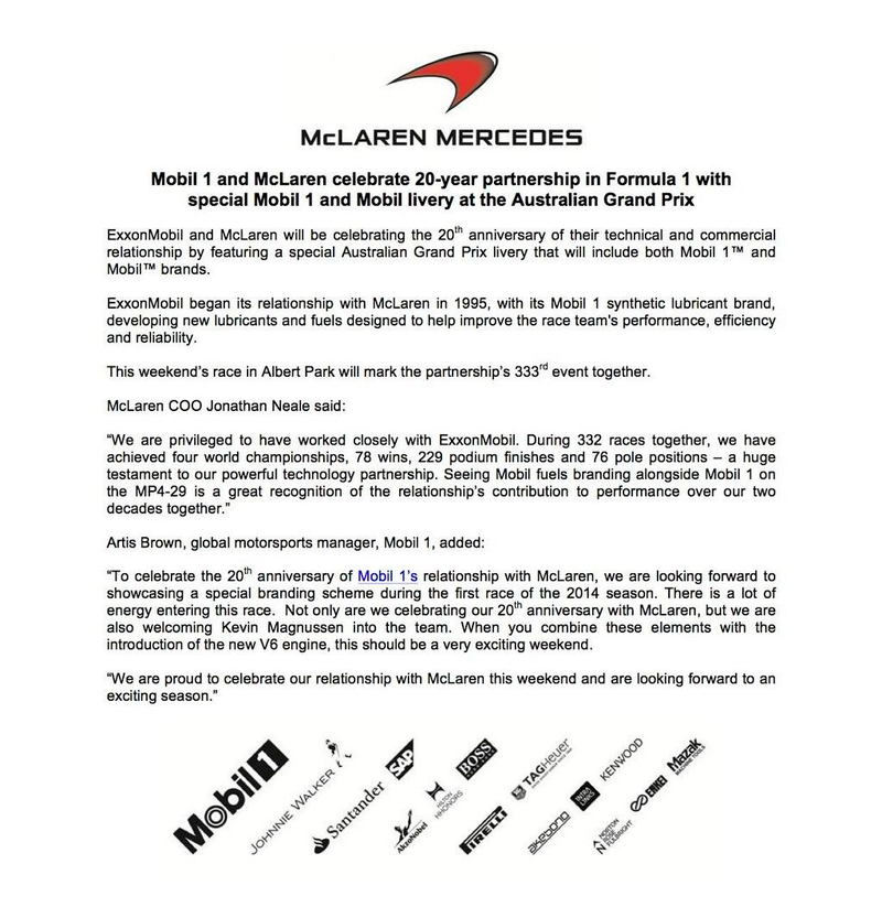 Illustration for article titled Mclaren To Have Special 1-Off Mobil 1 Livery To Celebrate 20 Years